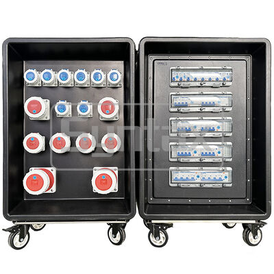 Syntax MD4 Trifase 250AMP IP67 Pannello di distribuzione mobile in HDPE impermeabile su ruote con differenziale protetto 630x430x900mm